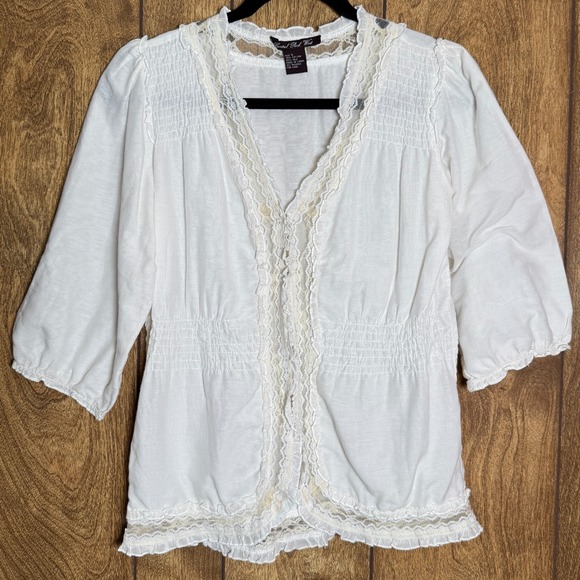 Central Park West Tops - Central Park West White Cotton/Silk Blouse Lace Trim Top Boho Prairie Cottage S